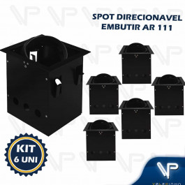 SPOT EMBUTIR QUADRADO PARA LAMPADA AR111 GU10 DIRECIONAVEL PT KIT6