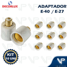 ADAPTADOR DE LAMPADA ROSCA E-40 PARA E-27 PORCELANA KIT10