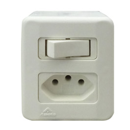 CONJUNTO SOBREPOR 1 INTERRUPTOR SIMPLES 10A + TOMADA 2P+T 10A SISTEMA X