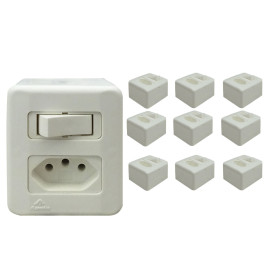 CONJUNTO SOBREPOR 1 INTERRUPTOR SIMPLES 10A + TOMADA 2P+T 10A SISTEMA X KIT10