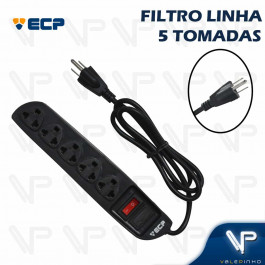 FILTRO DE LINHA  5 TOMADAS 2P+T BIVOLT C/1MT PLASTICO PRETO 