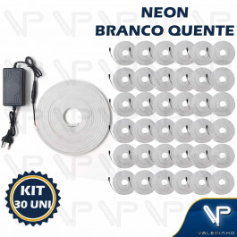 FITA LED NEON FLEXIVEL 8W 12V 3000K(BRANCO QUENTE) 5 METROS IP20 COM FONTE KIT30