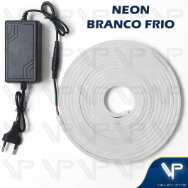 FITA LED NEON FLEXIVEL 8W 12V 6500K(BRANCO FRIO) 5 METROS IP20 COM FONTE