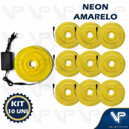 FITA LED NEON FLEXIVEL 8W 12V AMARELO 5 METROS IP20 COM FONTE KIT10