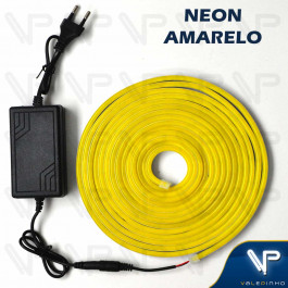 FITA LED NEON FLEXIVEL 8W 12V AMARELO 5 METROS IP20 COM FONTE