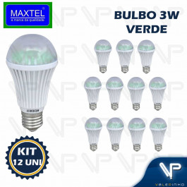 LÂMPADA LED BULBO 3W 127V VERDE E27 KIT12