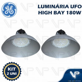 LUMINÁRIA LED SMD UFO HIGH BAY INDUSTRIAL 180W BIVOLT 4000K(BRANCO NEUTRO) PRISMATICA  KIT2