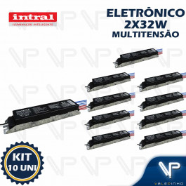 REATOR ELETRÔNICO INTRAL P/LÂMPADA FLUORESCENTE 2X32W MULTITENSÃO REH KIT10