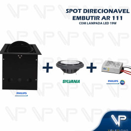 SPOT EMBUTIR REDONDO C/LAMPADA LED AR111 19W 127V 3000K(BRANCO QUENTE)DIMERIZAVEL