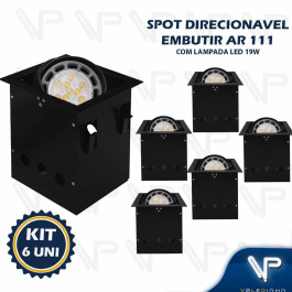 SPOT EMBUTIR REDONDO C/LAMPADA LED AR111 19W 127V 3000K(BRANCO QUENTE)DIMERIZAVEL KIT6