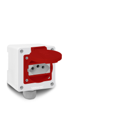 TOMADA SOBREPOR PARA TRILHO DIN 2P+T 20a VERMELHA PADRÃO BRASILEIRO