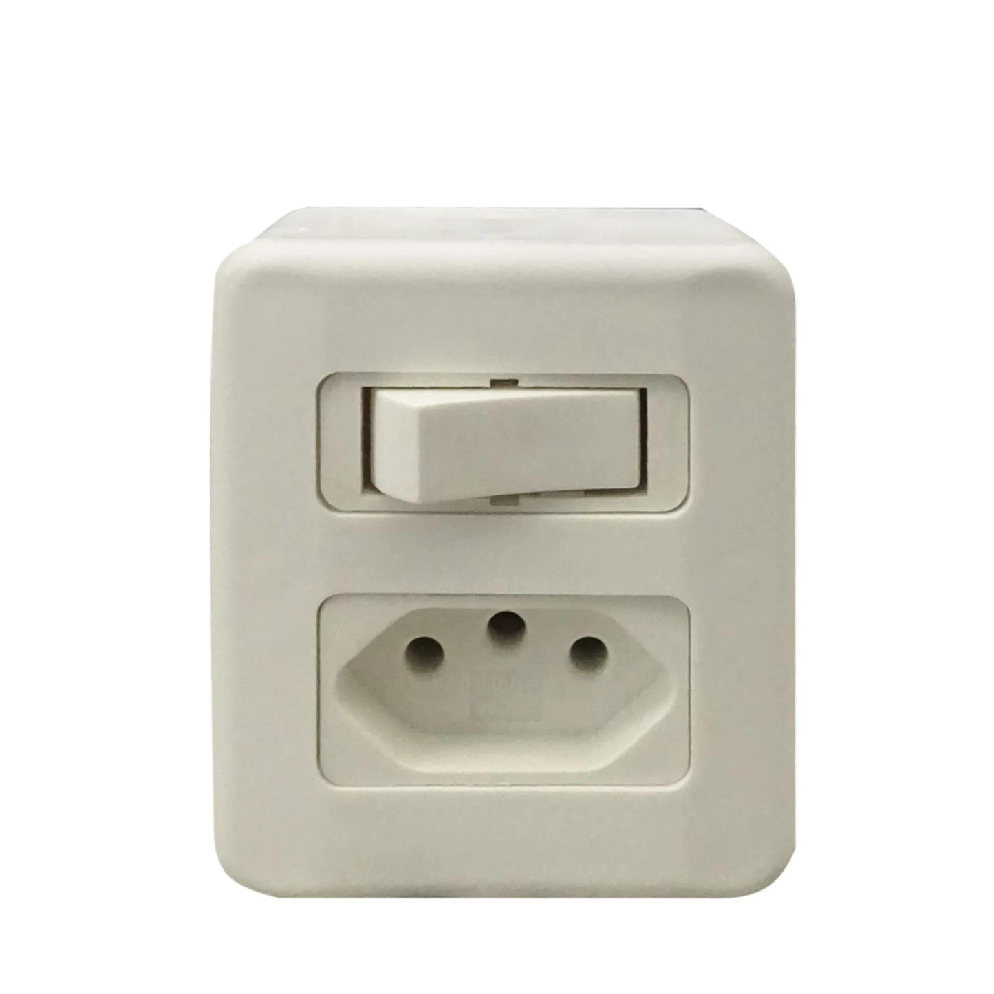 CONJUNTO SOBREPOR 1 INTERRUPTOR SIMPLES 10A + TOMADA 2P+T 10A SISTEMA X