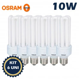 LÂMPADA COMPACTA 3U OSRAM 10W 127V 2700K(BRANCO QUENTE)E27 DULUXSTAR KIT6