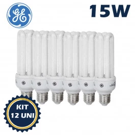 LÂMPADA COMPACTA FLUORESCENTE 3U GE 15W 127V 6500K(BRANCO FRIO)E27 KIT12