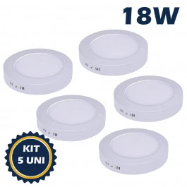 PAINEL PLAFON LED 18W SOBREPOR REDONDO 3000K(BRANCO QUENTE)BIVOLT KIT5