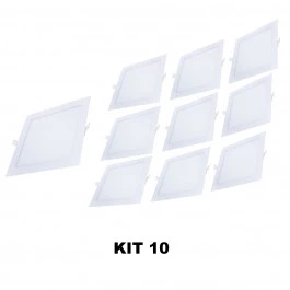 PAINEL PLAFON LED 18W EMBUTIR QUADRADO 6500K(BRANCO FRIO)BIVOLT SLIM KIT10