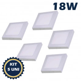 PAINEL PLAFON LED 18W SOBREPOR QUADRADO 3000K(BRANCO QUENTE)BIVOLT KIT5