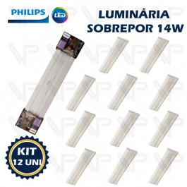 LUMINARIA LED SOBREPOR 60CM PHILIPS 14W 6500K(BRANCO FRIO)BIVOLT SM060 KIT12