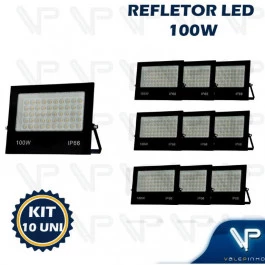 REFLETOR HOLOFOTE LED FLOODLIGHT  100W 3000K(BRANCO QUENTE)BIVOLT IP66 KIT10