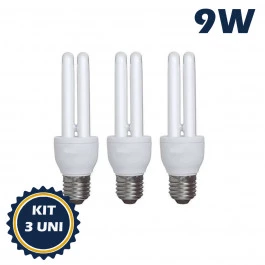 LÂMPADA COMPACTA 2U 9W 220V 6400K(BRANCO FRIO)E27 KIT3