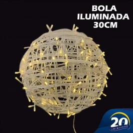 BOLA ILUMINADA EMARANHADA 80LEDS BRANCO QUENTE 127V TRANSPARENTE 30CM