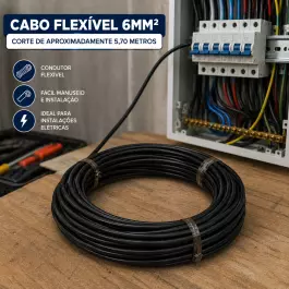 CABO FLEXÍVEL 6MM² PRETO ELÉTRICO CORTE 5,70 METROS