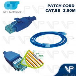 CABO PATCH CORD 2,5 MTS CAT5E COM CAPA MOLDADA E PROTETORA AZUL 