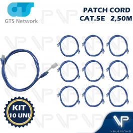 CABO PATCH CORD 2,5 MTS CAT5E COM CAPA MOLDADA E PROTETORA AZUL KIT10