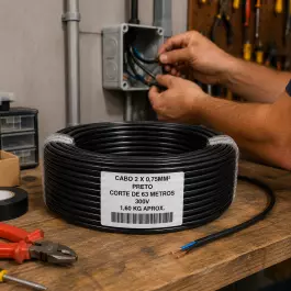 CABO PRETO 2X0,75MM² 300V CORTE 63 METROS