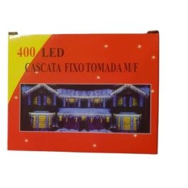 CASCATA 400 LÂMPADAS LED 3000K(BRANCO QUENTE)8 FUNÇÕES 220V FIO BRANCO 10M