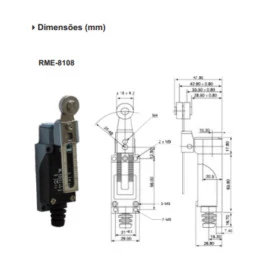 CHAVE FIM DE CURSO 1 POLO UNIPOLAR 3A 220V 1NA+1NF COM ALAVANCA RME-8108