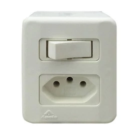CONJUNTO SOBREPOR 1 INTERRUPTOR SIMPLES 10A + TOMADA 2P+T 10A SISTEMA X