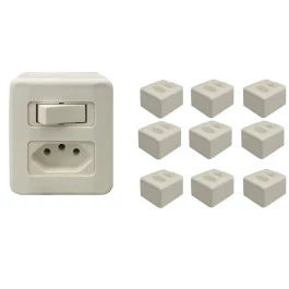 CONJUNTO SOBREPOR 1 INTERRUPTOR SIMPLES 10A + TOMADA 2P+T 10A SISTEMA X KIT10