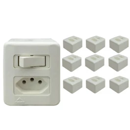 CONJUNTO SOBREPOR 1 INTERRUPTOR SIMPLES 10A + TOMADA 2P+T 10A SISTEMA X KIT10