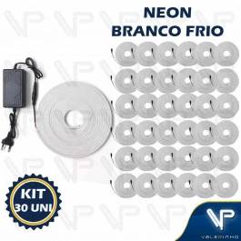 FITA LED NEON FLEXIVEL 8W 12V 6500K(BRANCO FRIO) 5 METROS IP20 COM FONTE KIT30