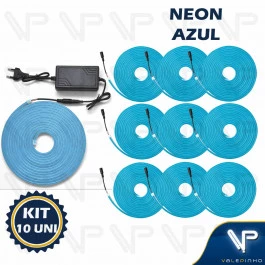 FITA LED NEON FLEXIVEL 8W 12V AZUL 5 METROS IP20 COM FONTE KIT10