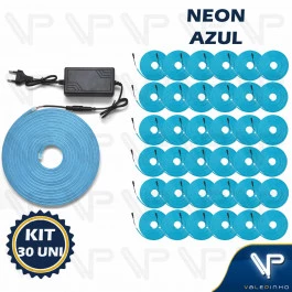 FITA LED NEON FLEXIVEL 8W 12V AZUL 5 METROS IP20 COM FONTE KIT30