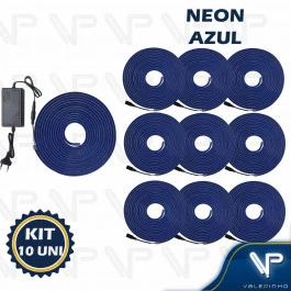 FITA LED NEON FLEXIVEL 8W 12V AZUL ESCURO 5 METROS IP20 COM FONTE KIT10