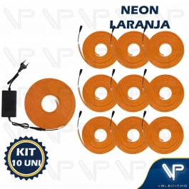 FITA LED NEON FLEXIVEL 8W 12V LARANJA 5 METROS IP20 COM FONTE KIT10