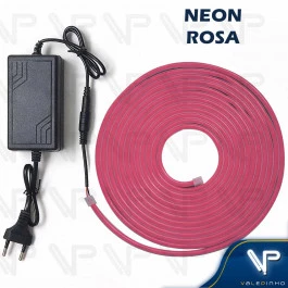 FITA LED NEON FLEXIVEL 8W 12V ROSA 5 METROS IP20 COM FONTE