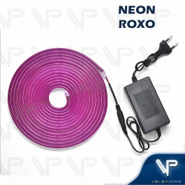 FITA LED NEON FLEXIVEL 8W 12V ROXO 5 METROS IP20 COM FONTE