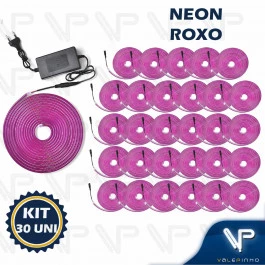 FITA LED NEON FLEXIVEL 8W 12V ROXO 5 METROS IP20 COM FONTE KIT30