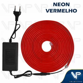 FITA LED NEON FLEXIVEL 8W 12V VERMELHO 5 METROS IP20 COM FONTE