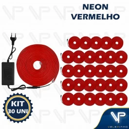FITA LED NEON FLEXIVEL 8W 12V VERMELHO 5 METROS IP20 COM FONTE KIT30