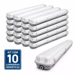 KIT10 LUMINARIA HERMÉTICA BLINDADA IP65 P/2 LÂMPADA T5 E T8