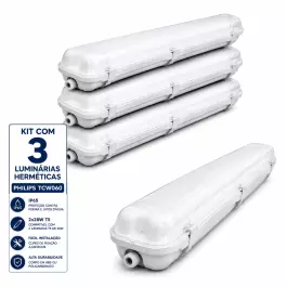 KIT3 LUMINARIA HERMÉTICA BLINDADA IP65 P/2 LÂMPADA T5 E T8