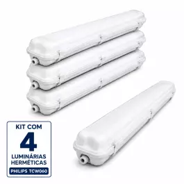 KIT4 LUMINARIA HERMÉTICA BLINDADA IP65 P/2 LÂMPADA T5 E T8