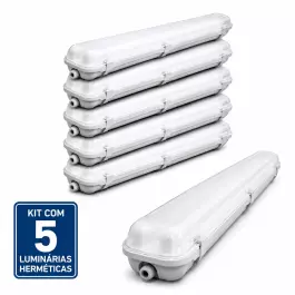 KIT5 LUMINARIA HERMÉTICA BLINDADA IP65 P/2 LÂMPADA T5 E T8