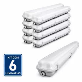 KIT6 LUMINARIA HERMÉTICA BLINDADA IP65 P/2 LÂMPADA T5 E T8