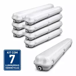 KIT7 LUMINARIA HERMÉTICA BLINDADA IP65 P/2 LÂMPADA T5 E T8